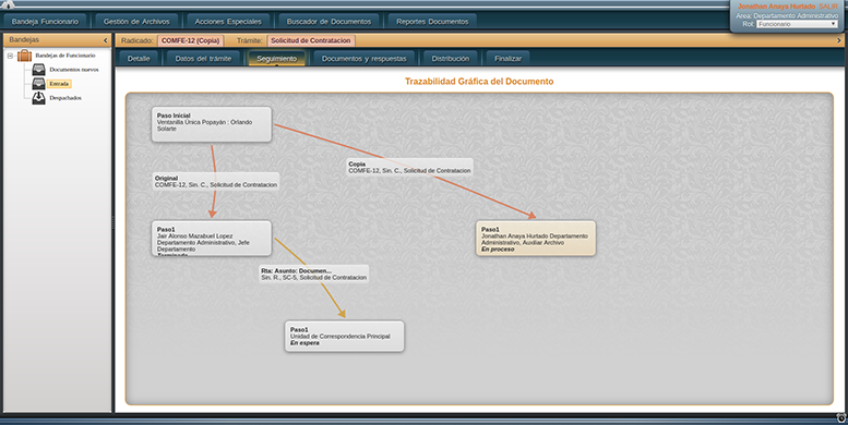 Funcionalidad de Trazabilidad de Documentos Rol Funcionario, Docxflow, Sistema de Gestión Documental