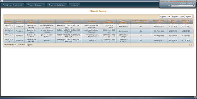 Funcionalidad Reporte General Rol Monitor, Docxflow, Sistema de Gestión Documental